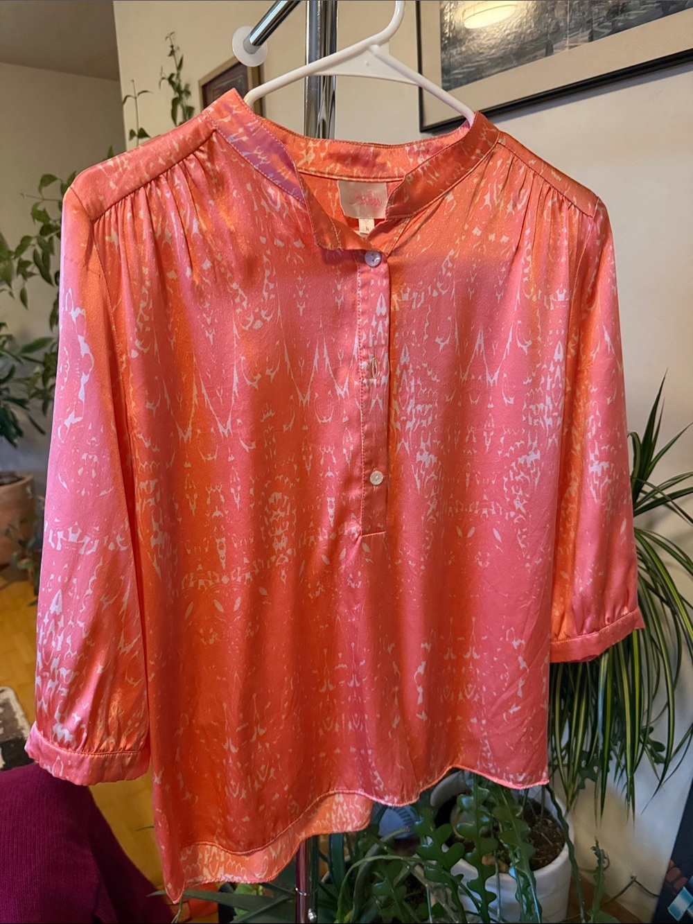 Parker Coral Pink Satin Pullover Blouse